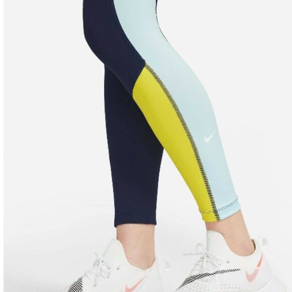 NIKE Blue & Yellow Colorblock Leggings, Mid Rise, Multiple Sizes, NWT!! - Picture 3 of 11